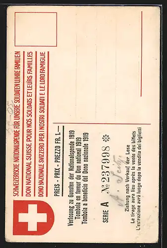 AK Schweizer Soldat liebkost seine kleiner Tochter