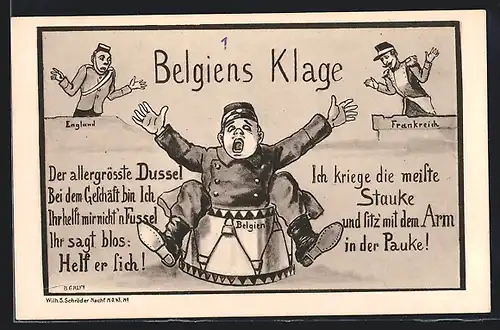 AK Belgischer Soldat bittet England und Frankreich um Hilfe, Propaganda 1. Weltkrieg