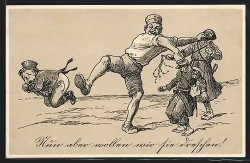 AK Soldat schlägt seine Gegner, Propaganda 1. Weltkrieg