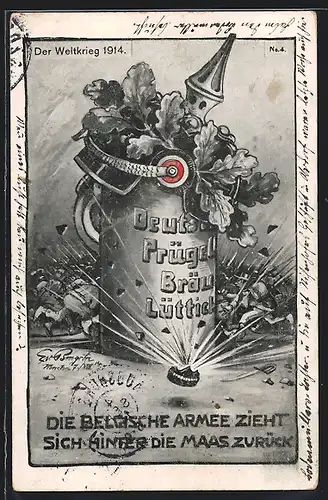 AK Deutsches Prügel Bräu, Belgische Armee zieht sich zurück