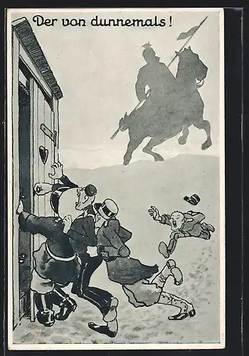 AK Der von dunnemals!, Deutscher Ritter treibt feindliche Soldaten in die Flucht