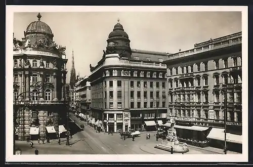 AK Wien, Revolutionsplatz und Tegetthoffstrasse mit Mozart-Denkmal