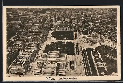 AK Wien, Teilansicht mit Kirche vom Ballon aus