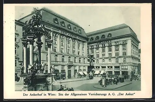 AK Wien, Der Ankerhof, Sitz der Allgemeinen Versicherungs AG Der Anker, Strassenansicht mit Litfasssäule