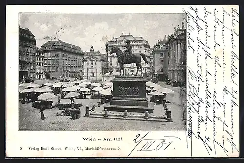 AK Wien, Markt Am Hof mit Denkmal