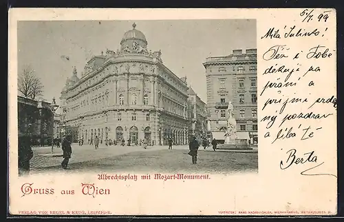 AK Wien, Albrechtsplatz mit Mozart-Monument
