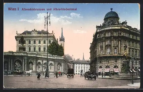 AK Wien, Albrechtsplatz mit Albrechtsbrunnen und Albrechtsdenkmal