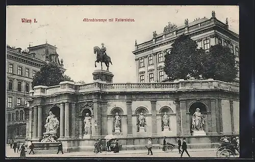AK Wien, Albrechtsplatz und Albrechtsrampe mit Reiterstatue