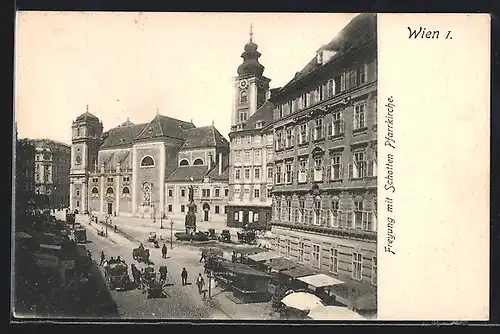 AK Wien, Freyung mit Schotten-Pfarrkirche im Abendrot