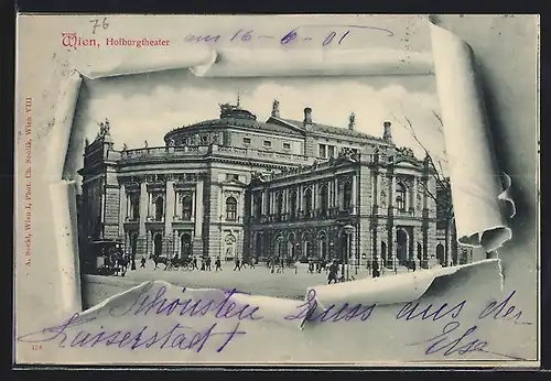 AK Wien, Hofburgtheater durch zerrissenes Papier, Passepartout
