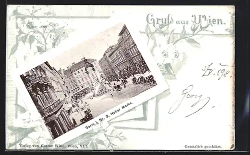 AK Wien, Hoher Markt mit Denkmal