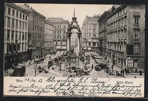 AK Wien, Hoher Markt mit Geschäften und Brunnen