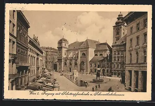 AK Wien, Freyung mit Schottenpfarrkirche und Schwanthalerbrunnen