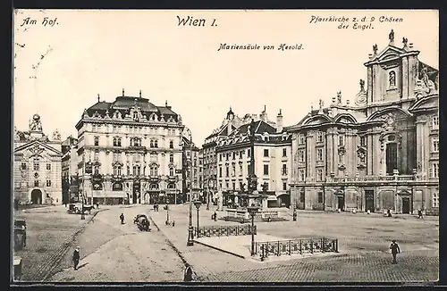 AK Wien, Am Hof mit Pfarrkirche z. d. 9 Chören der Engel und Mariensäule von Herold