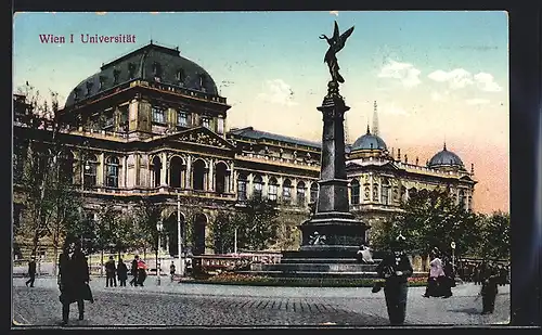 AK Wien, Universität, Liebenberg-Denkmal, Passanten