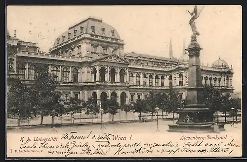 AK Wien, K. k. Universität mit Liebenberg-Denkmal