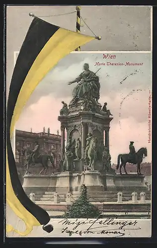 AK Wien, Maria Theresia-Monument, Maria Theresien Platz, Fahne
