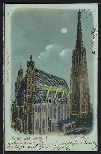 Mondschein-AK Wien, Ansicht vom Stephansdom