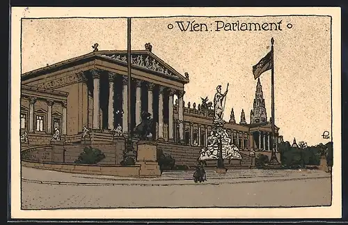 Künstler-AK Wien, Partie am Parlament