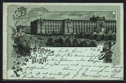 Lithographie Wien, Neue Wiener Hofburg von der Ringstrasse gesehen