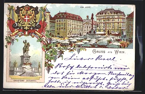 Lithographie Wien, Am Hof, Radetzky Denkmal