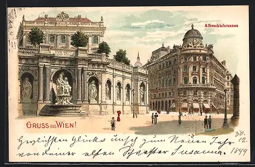 Lithographie Wien, Albrechtsbrunnen auf dem Albrechtsplatz