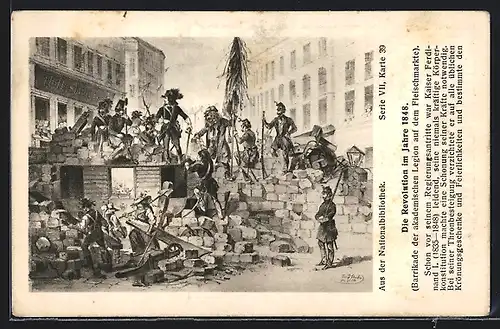 AK Wien, Revolution 1848, Barrikade d. akademischen Legion auf dem Fleischmarkte