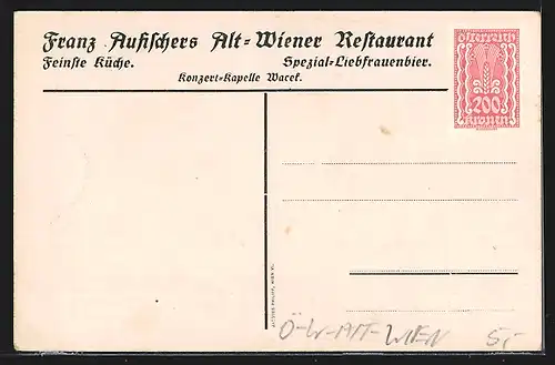 AK Wien, Franz Aufischers Alt-Wiener Restaurant, Mariahilferstrasse 81, Spezial-Liebfrauenbier