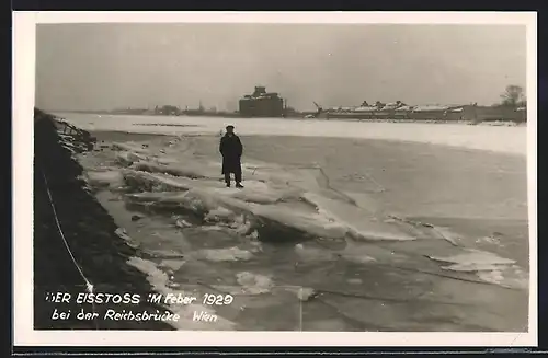 AK Wien, Reichsbrücke, Eissstoss im Februar 1929