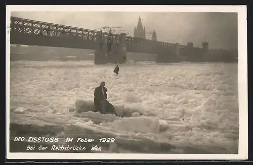 AK Wien, Der Eistoss im Feber 1929 bei der Reichsbrücke
