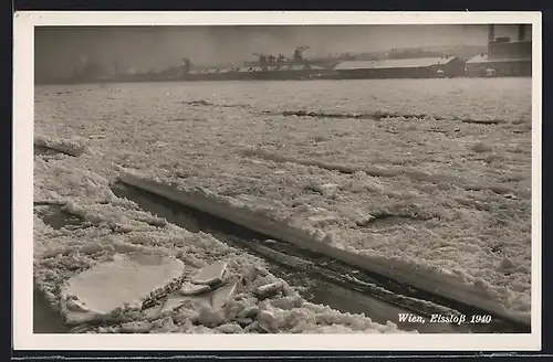 AK Wien, Eisstoss am Industriehafen, 1940