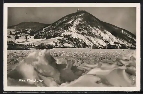 AK Wien, Eisstoss auf der Donau 1940, Kahlen- und Leopoldsberg