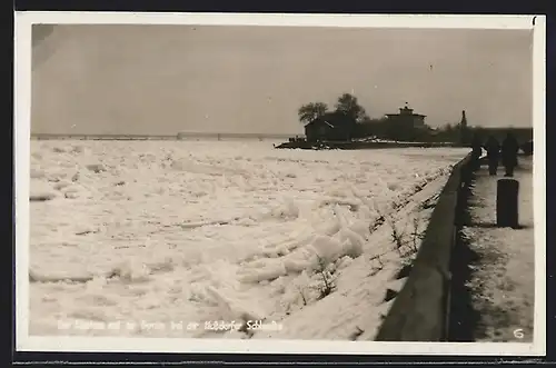 AK Wien, Eisstoss auf der Donau bei der Nussdorfer Schleuse