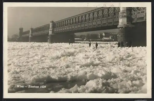 AK Wien, Eisstoss an der Reichsbrücke 1929