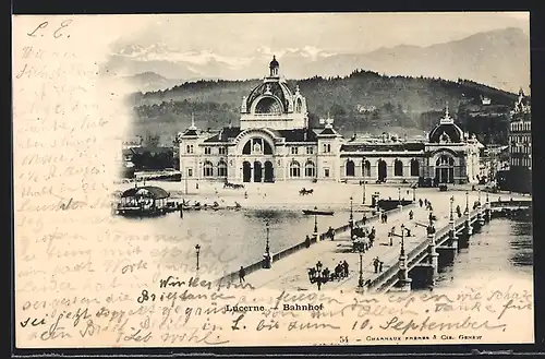 AK Lucerne, Blick auf den Bahnhof