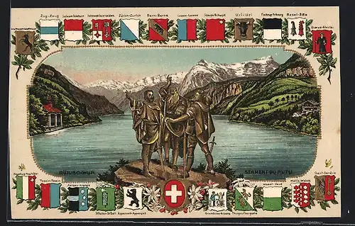 AK Schweiz, Rütlischwur mit Schweizer Wappen
