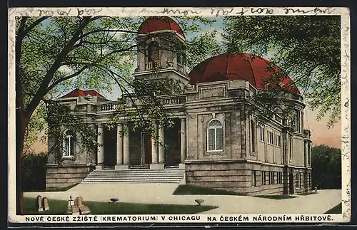 Lithographie Chicago, Illinois, Blick auf das Krematorium