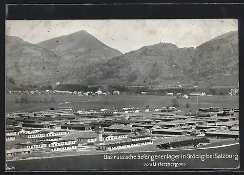 AK Grödig, russiches Gefangenenlager vom Untersberg aus gesehen