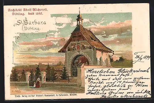 Lithographie Wien-Döbling, Kirche St. Barbara