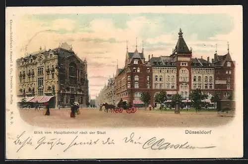 AK Düsseldorf, Blick vom Hauptbahnhof nach der Stadt