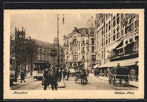 AK Düsseldorf, Wilhelm-Platz mit Bahnhof-Hotel und Strassenbahn