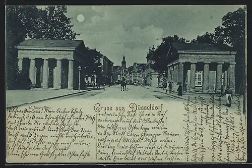 Mondschein-AK Düsseldorf, Strassenpartie am Ratingertor