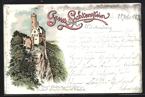Lithographie Hanau, Blick zur Burg Lichtenstein