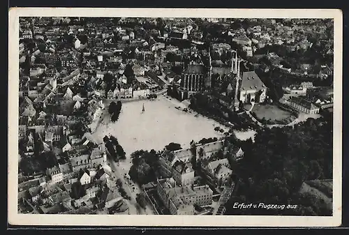 AK Erfurt, Teilansicht mit Kirche, Fliegeraufnahme