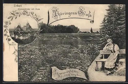 AK Erfurt, Blumenfelder mit Dom