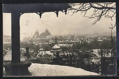 AK Erfurt, Blick vom Pilz auf die verschneite Stadt