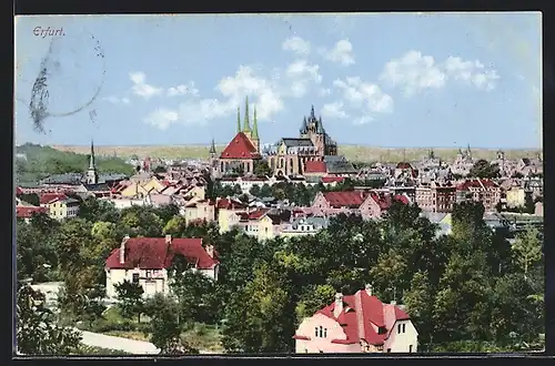 AK Erfurt, Blick auf den Dom mit blauem Himmel