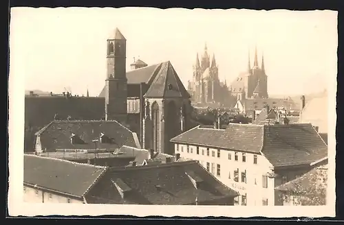 AK Erfurt, Blick über Dächer auf den Dom