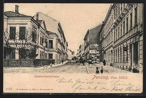 AK Wien-Penzing, Cumberlandstrasse mit Pferdewagen und Passanten