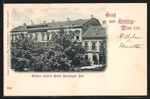 AK Wien-Hietzing, Gustav Todts Hotel Hietzinger Hof mit Garten aus der Vogelschau